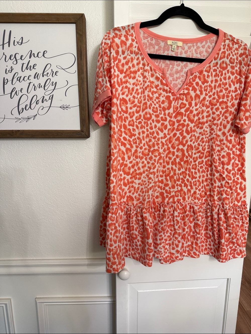 Kori Coral Leopard Print Ruffle-Hem Tunic